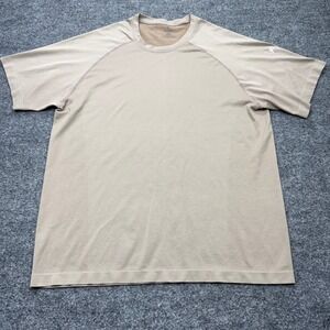 Fabletics Mens XXL Training T-Shirt Tan Khaki Raglan Short Sleeve Athletic Top